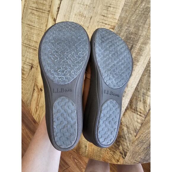 LL Bean Women's Tan Leather Slip On Loafer Wedge Shoes Size 8 - Picture 6 of 11